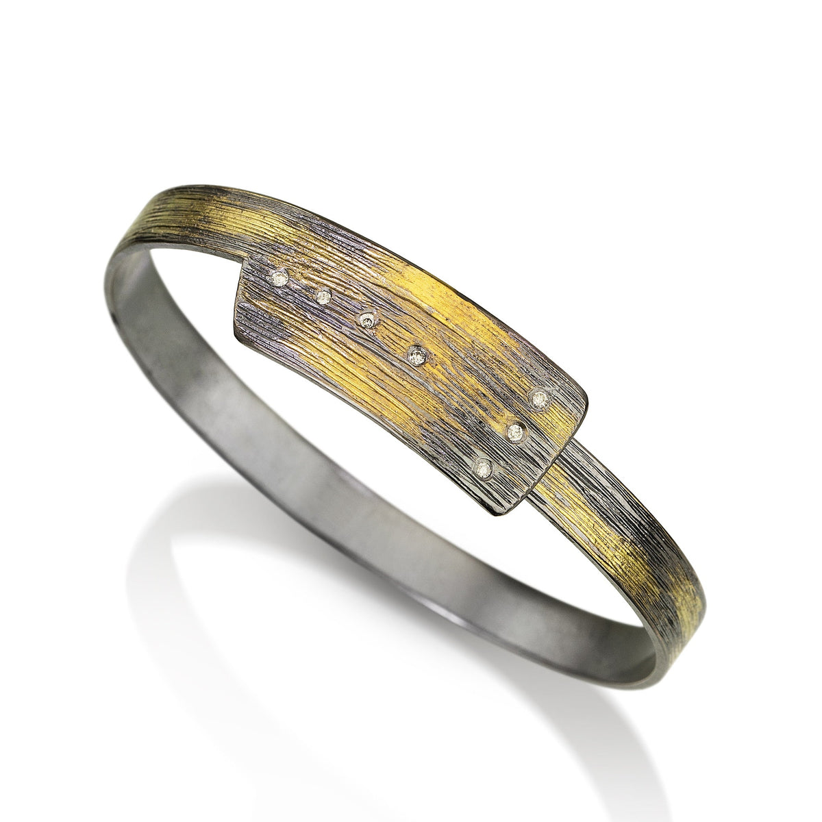 Black and Gold Bangle Cuff with diamonds by Jacob Keleher