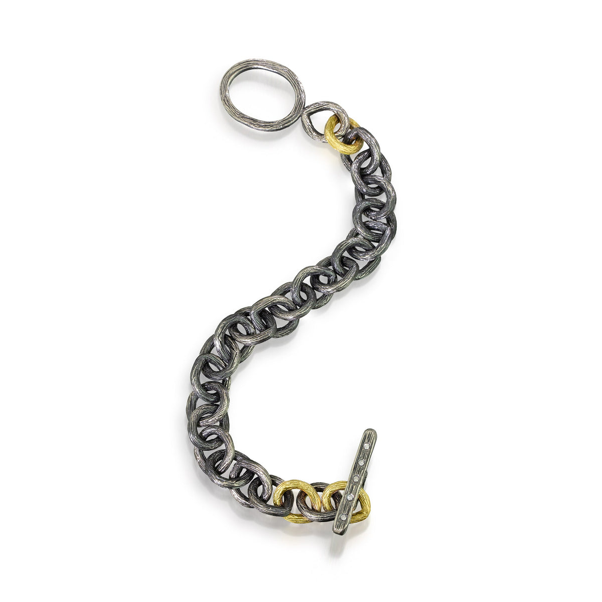 Black and Gold Chunky Link Bracelet in 18k gold and oxidized sterling silver by Jacob Keleher