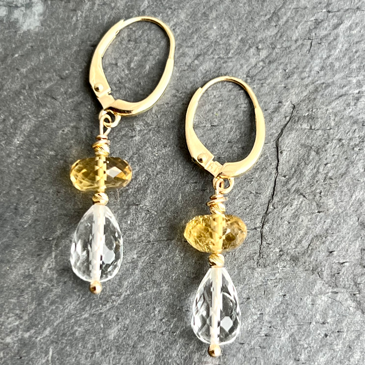Citrine & Crystal Quartz 14K Gold Earrings at www.gardenofsilver.com