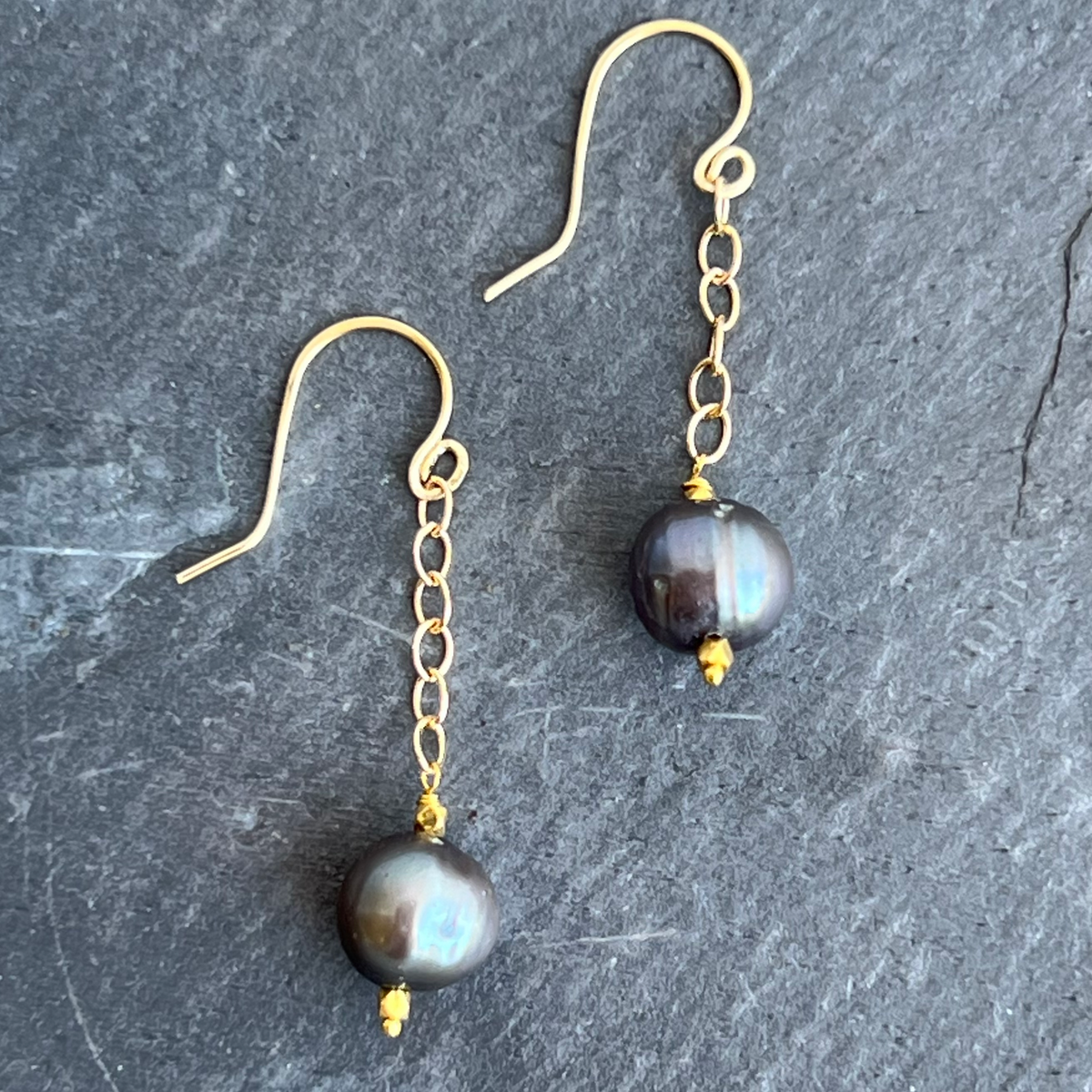 Freshwater Pearls 14K Gold Chains Earrings by Garden of Silver & Gold