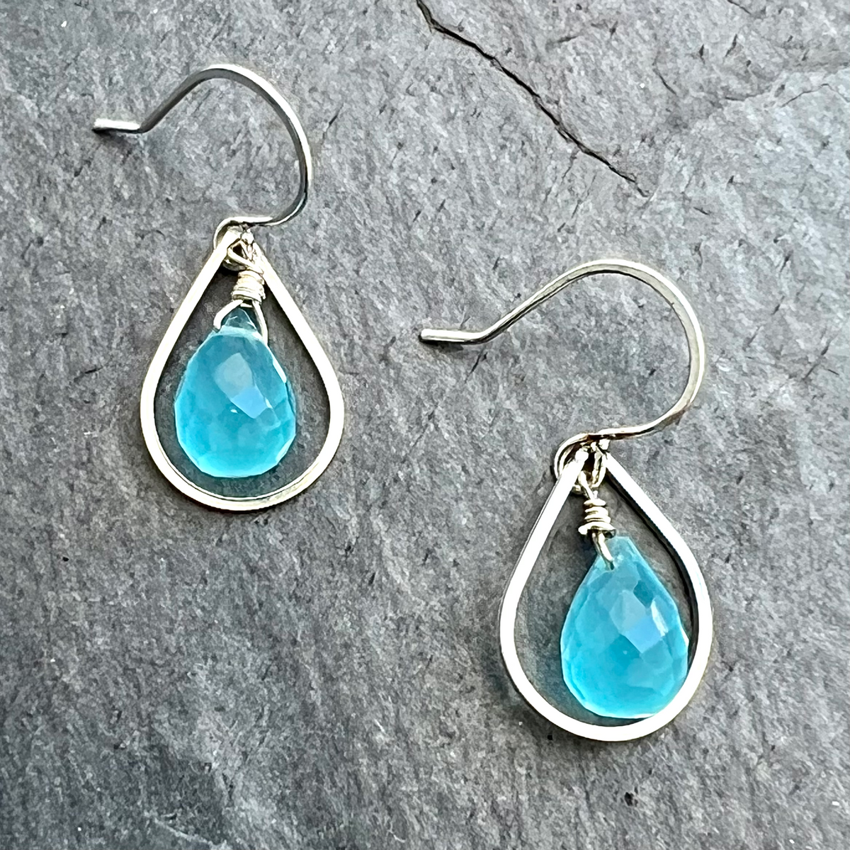 Santorini Chalcedony Raindrop Earrings by Garden of Silver in Westhampton Beach. www.gardenofsilver.com