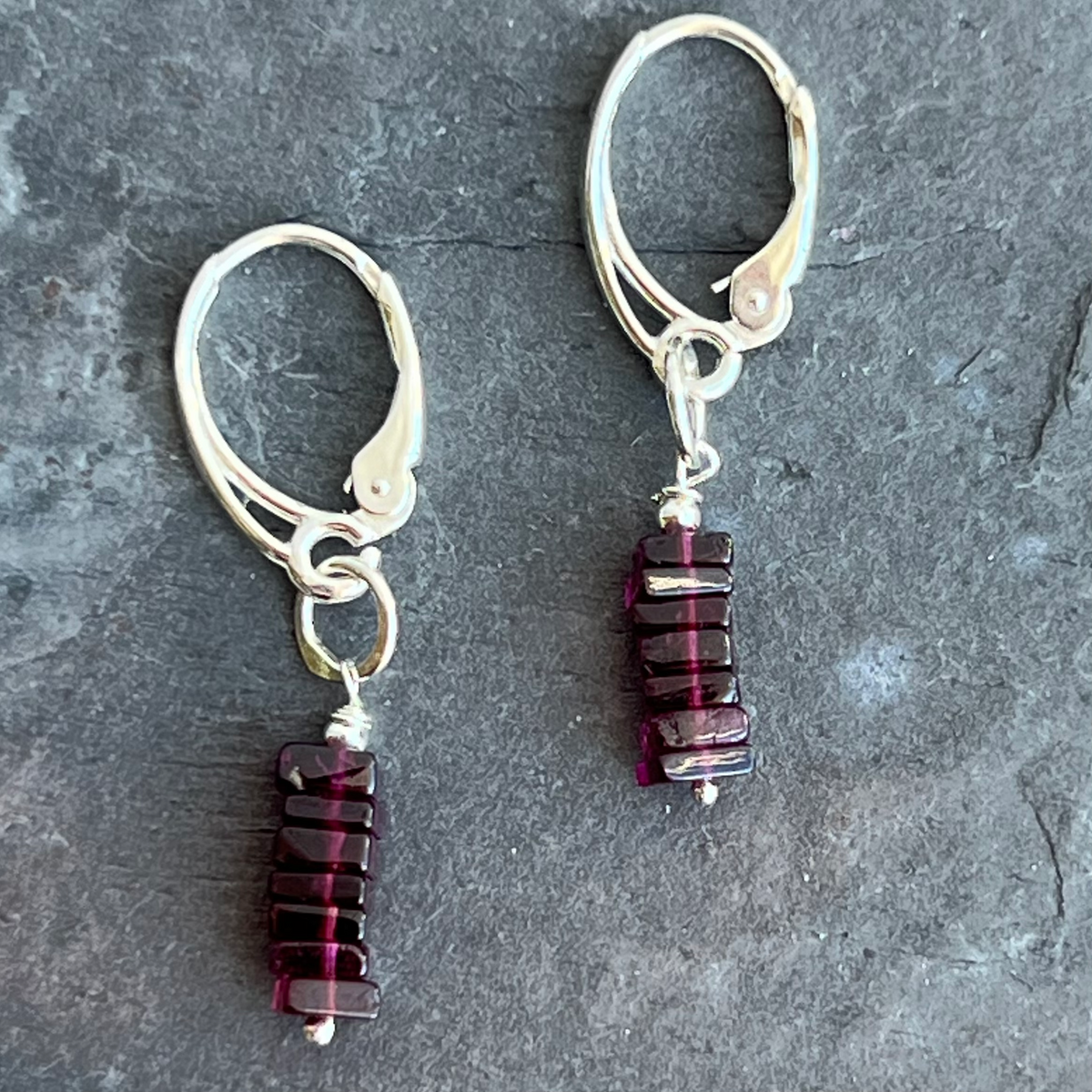 Garnet Stacks Sterling Earrings at Garden of Silver.