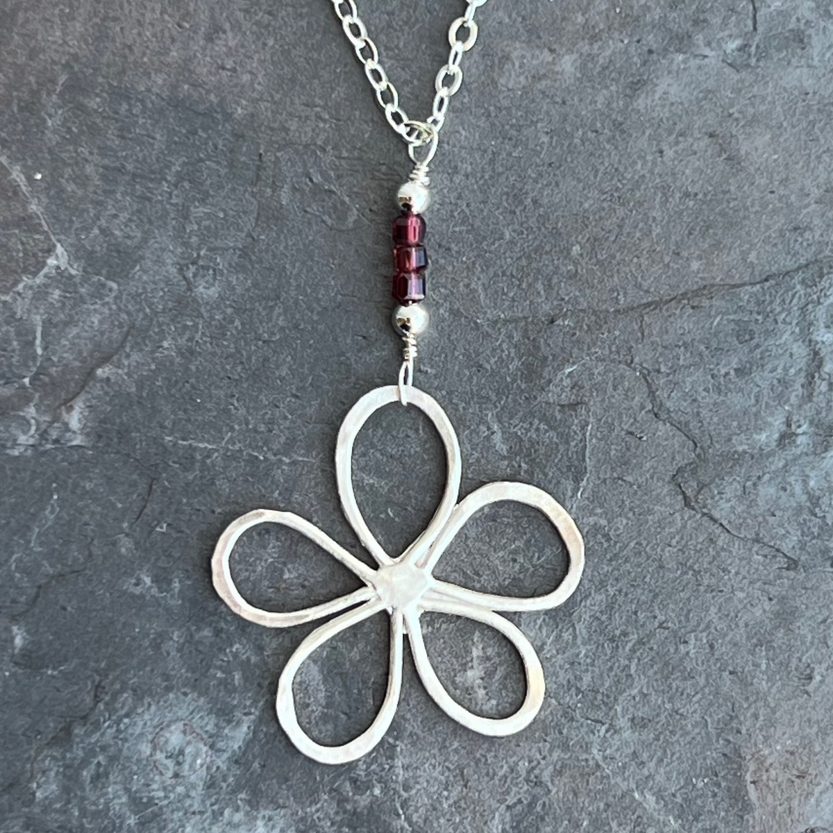 Garnet Daisy Necklace at Garden of Silver.
