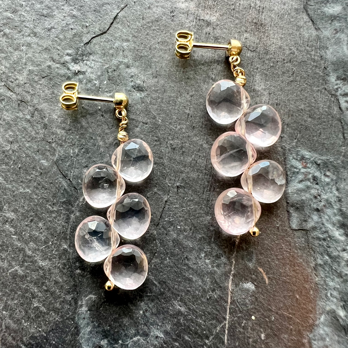 Rose Quartz 14K Gold Post Earrings by Garden of Silver www.gardenofsilver.com