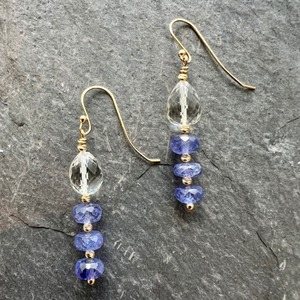 Tanzanite, Crystal Quartz & 14K Gold Earrings handmade by Garden of Silver www.gardenofsilver.com
