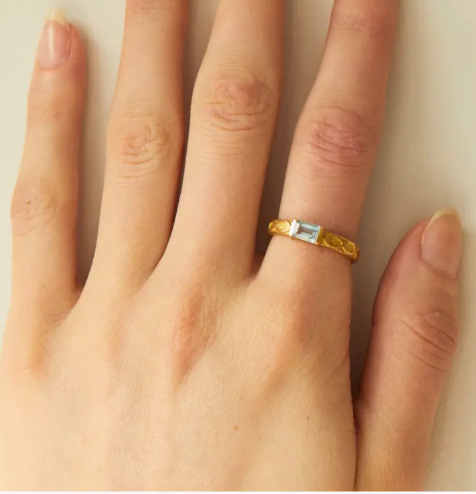 18K Aquamarine Rectangle Ring by Elizabeth Moore