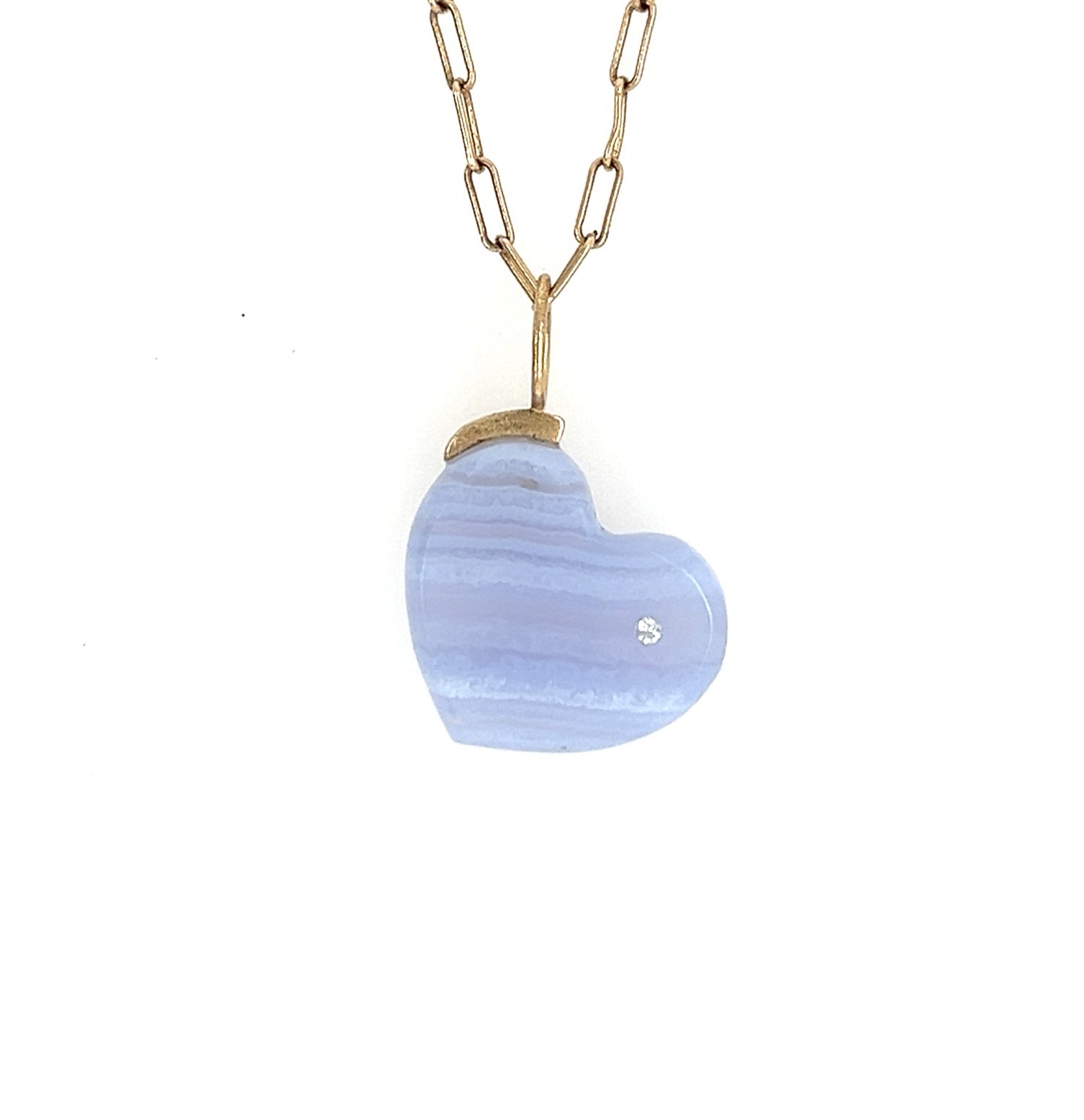 14K, Diamond & Blue Lace Jasper heart pendant by Karin Luvaas