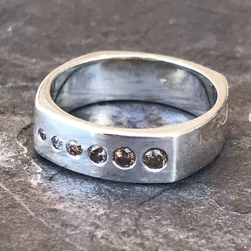 Sterling silver and champagne diamond brushed bands by Garden of Silver in Westhampton Beach, Hamptons, NY www.gardenofsilver.com