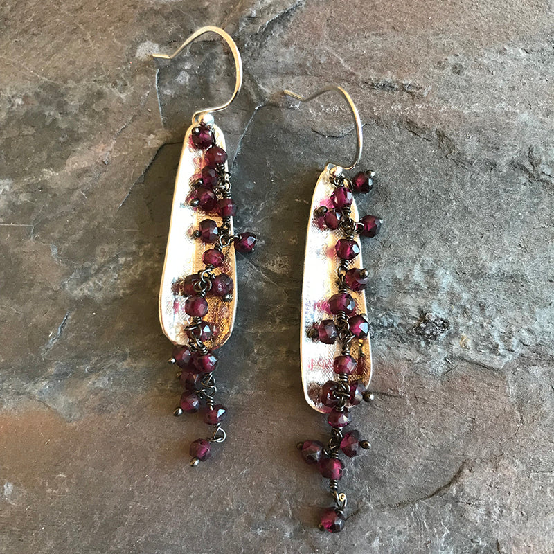Cranberry Garnet Earrings handmade by Garden of Silver handmade jewelry in Westhampton Beach, New York.