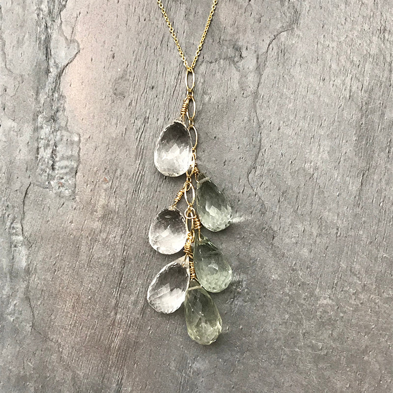 Green Amethyst & Crystal Quartz 14K Gold Necklace by Garden of Silver in Westhampton Beach, NY www.gardenofsilver.com