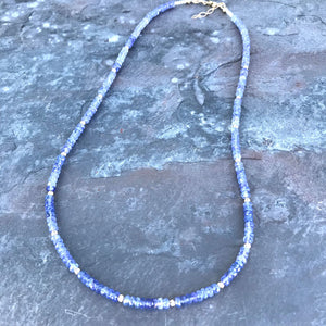 Tanzanite Gold Necklace handmade by Garden of Silver in Westhampton Beach, NY Hamptons, www.gardenofsilver.com