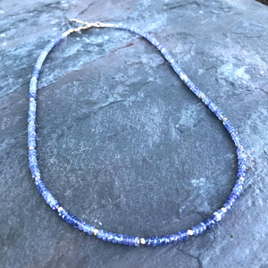 Tanzanite Gold Necklace handmade by Garden of Silver in Westhampton Beach, NY Hamptons, www.gardenofsilver.com