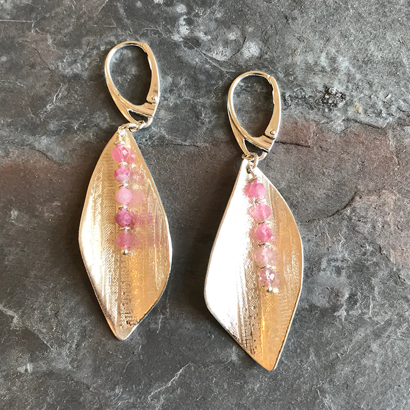 Pink Tourmaline Petals Earrings handmade by Garden of Silver in Westhampton Beach, New York