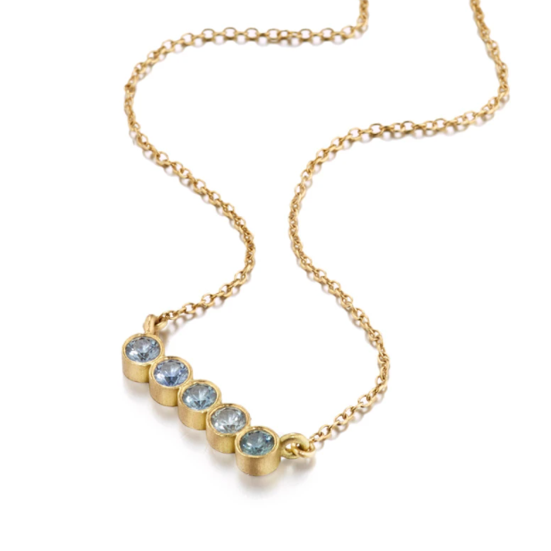 Circle of 5th's Montana Sapphire Bar Necklace by Elizabeth Moore at Garden of Silver in Westhampton Beach, New York. www.gardenofsilver.com