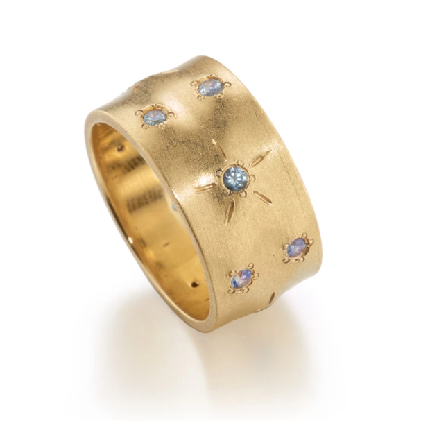 Circle of 5th's Montana Sapphire Cigar Band by Elizabeth Moore at Garden of Silver in Westhampton Beach, New York. www.gardenofsilver.com