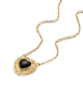 Black Onyx Gold Heart by Elizabeth Moore at Garden of Silver in Westhampton Beach, New York. www.gardenofsilver.com