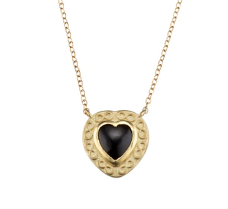 Black Onyx Gold Heart by Elizabeth Moore at Garden of Silver in Westhampton Beach, New York. www.gardenofsilver.com