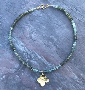 Moss Aquamarine & 18K Hydrangea Necklace by Garden of Silver in Westhampton Beach, NY www.gardenofsilver.com
