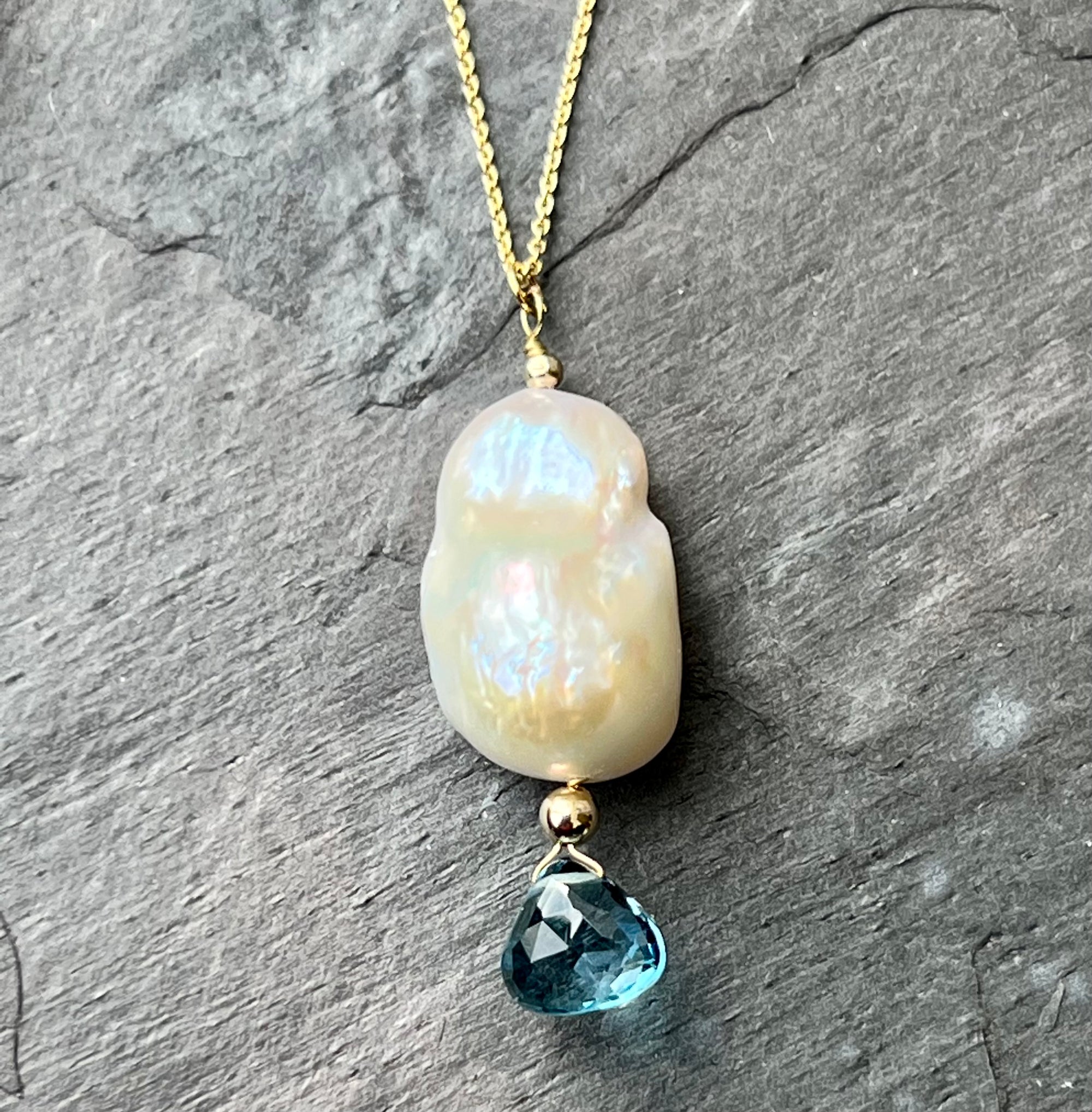 London Blue Baroque Pearl Gold Necklace