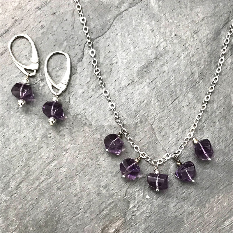 Twisted Amethyst Earrings and necklace by Garden of Silver in Westhampton Beach, Hamptons, NY www.gardenofsilver.com